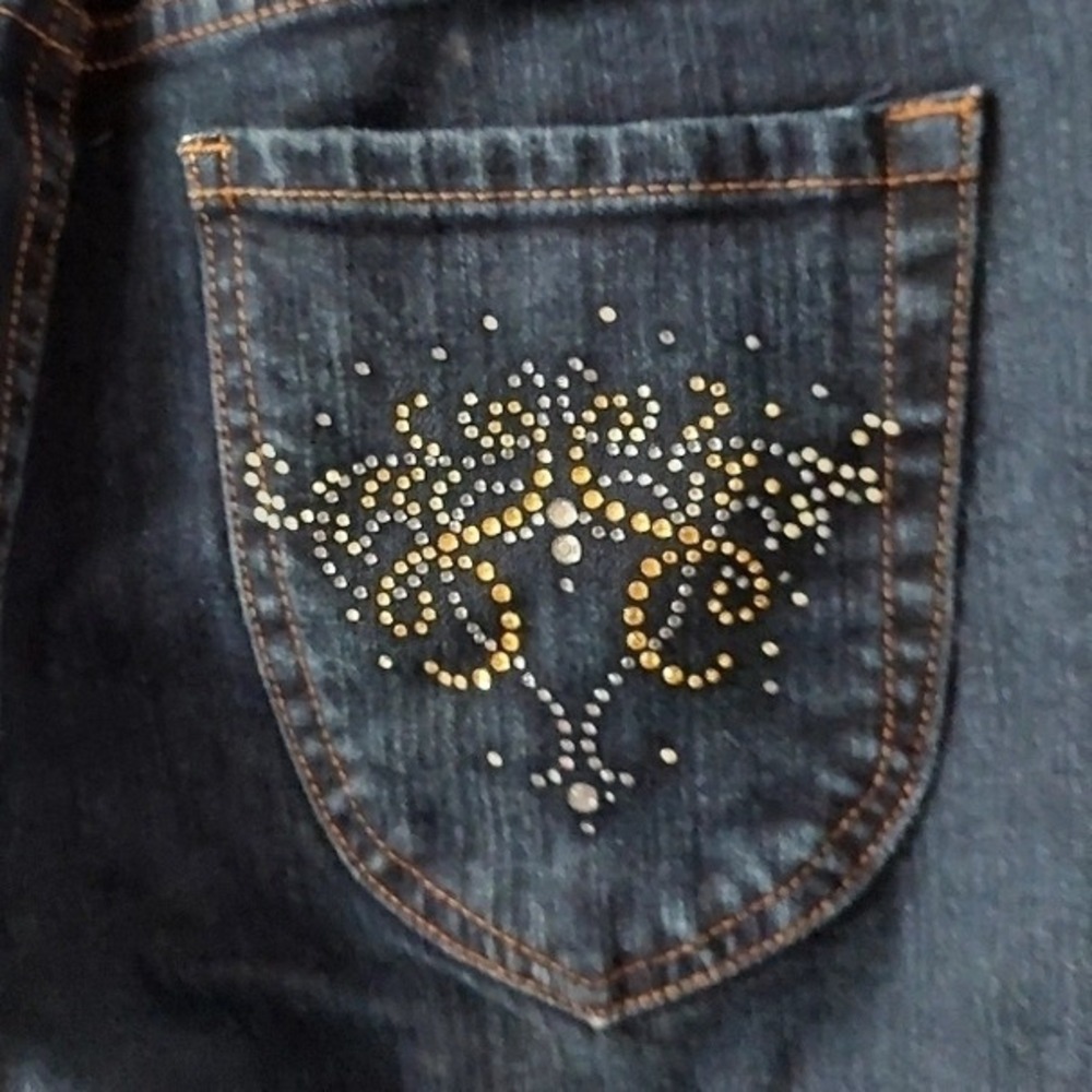Platinum Charm Jeans Womens Size 0 Indigo Blue Bootcut Rhinestone Pocket Stretch - Picture 9 of 12